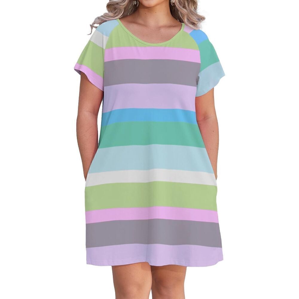 Alaster Queen Casual Striped T-Shirt Dress With Pockets - Size XL